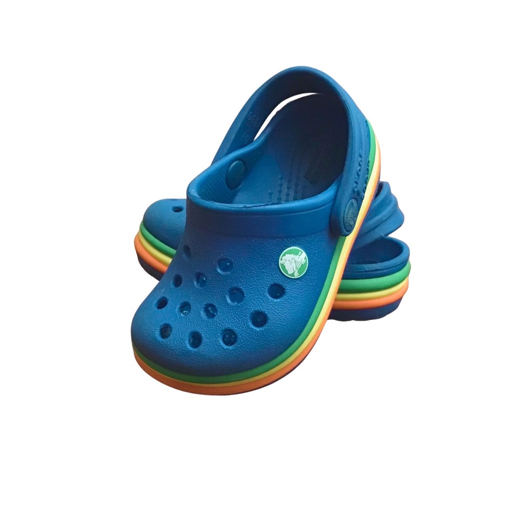 Crocs Toddler Crocband Clogs Size 5 | Blue Multi Stripe Kids Slip-On Water Shoes